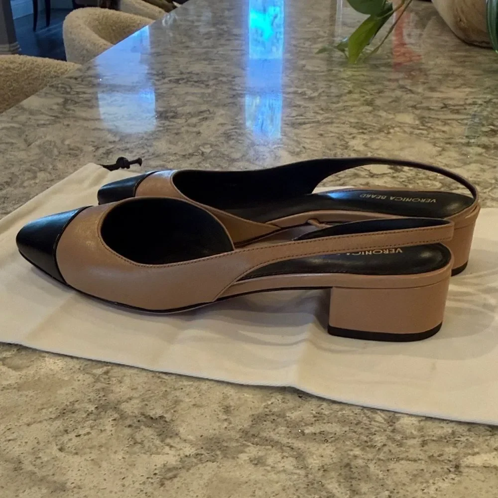 Veronica Beard Black and Tan Cecile Slingback Heels Sz 7.5